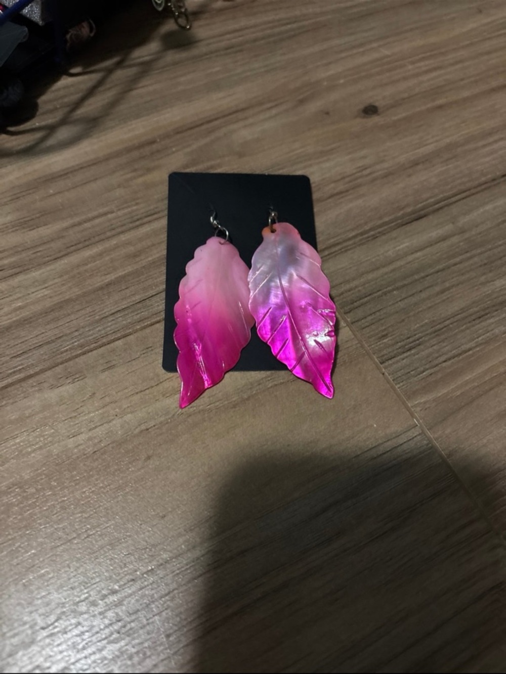 Source Unknown Pink Ombre Leaf Dangle Earrings